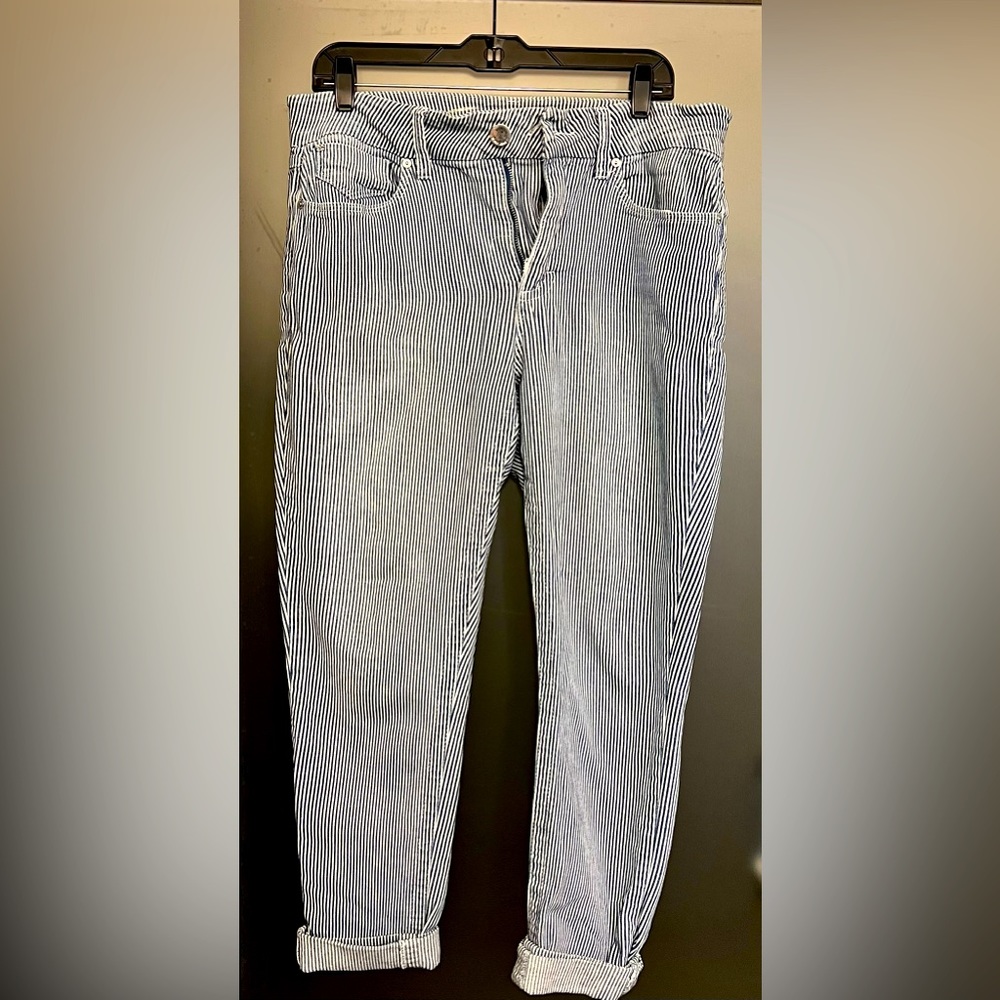 Seven 7 for all Mankind Tummyless High Rise Skinny Blue and White Jeans size 10